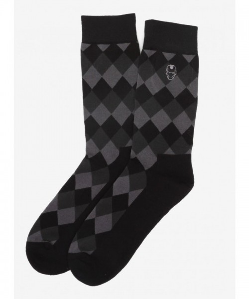 Marvel Unisex Iron Man Secret Cuff Socks - Black and Gray Check