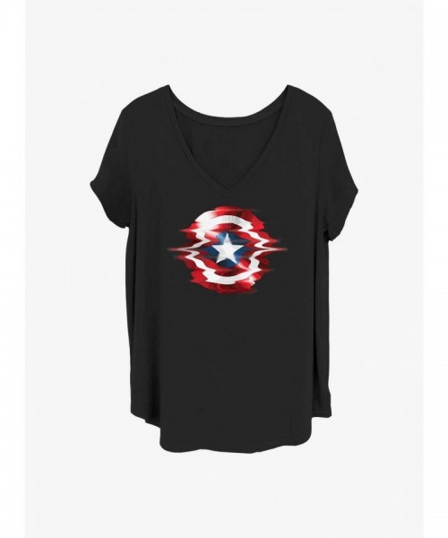 Marvel Girls Plus Size Glitch Shield T-Shirt - Black