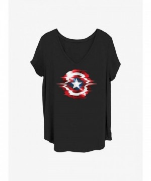 Marvel Girls Plus Size Glitch Shield T-Shirt - Black