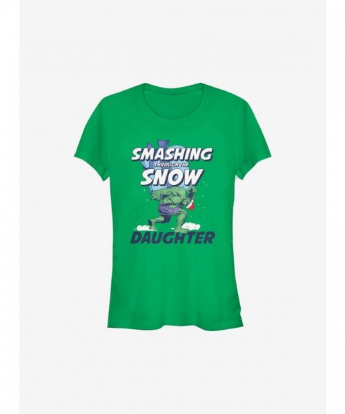 Marvel Green Holiday T-Shirt for Girls - Hulk Smashing Snow Scene