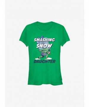 Marvel Green Holiday T-Shirt for Girls - Hulk Smashing Snow Scene
