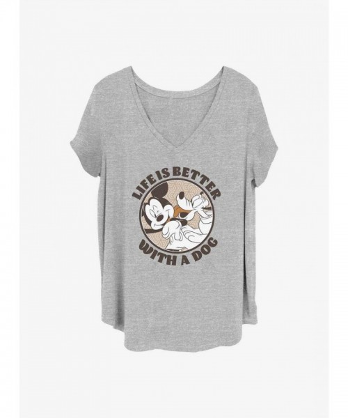 Disney Girls Plus Size T-Shirt - Grey Mickey Mouse Dog Life
