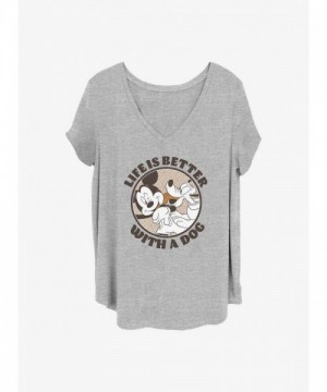 Disney Girls Plus Size T-Shirt - Grey Mickey Mouse Dog Life