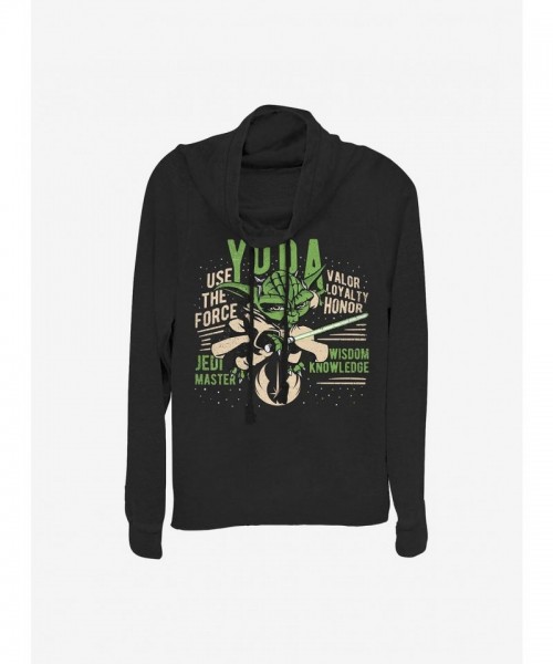 Yoda Cowlneck Lightweight Top for Girls - Star Wars Clone Wars Design in Black