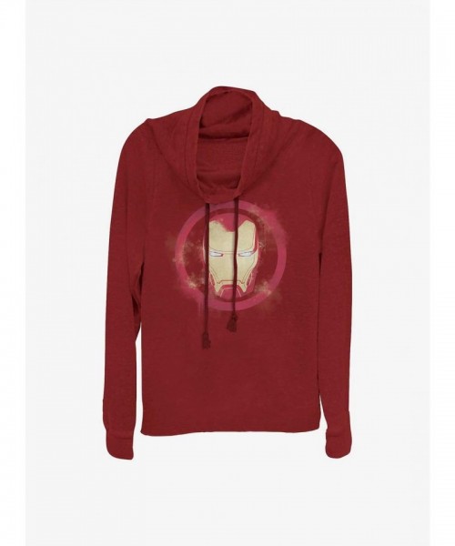 Marvel Girls' Red Cowl Neck Top with Iron Man Spray Logo
